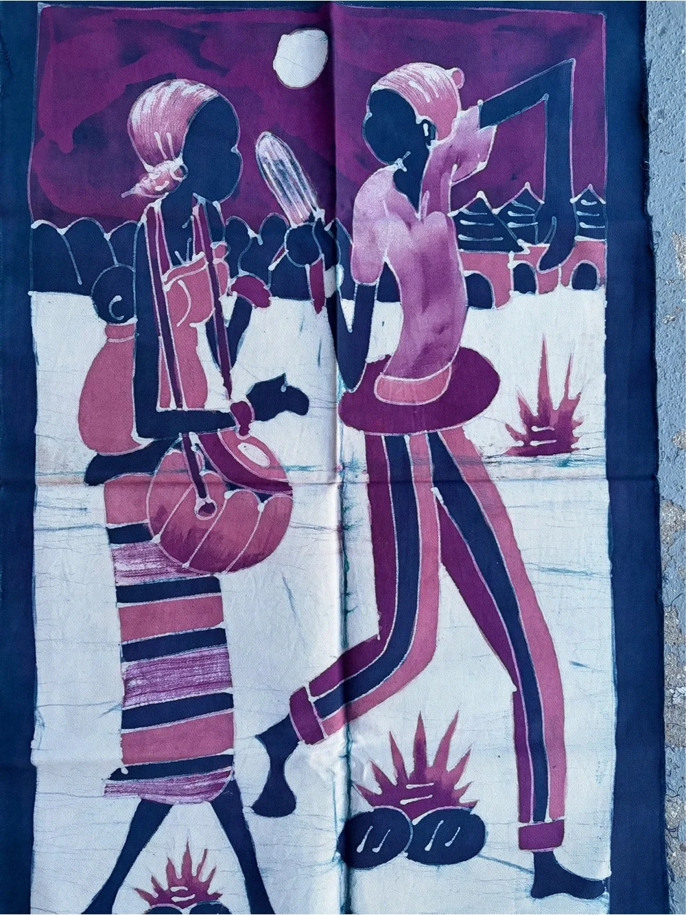Handcrafted  African Batik Pink and Navy African Art Tapestry Wall Hanging